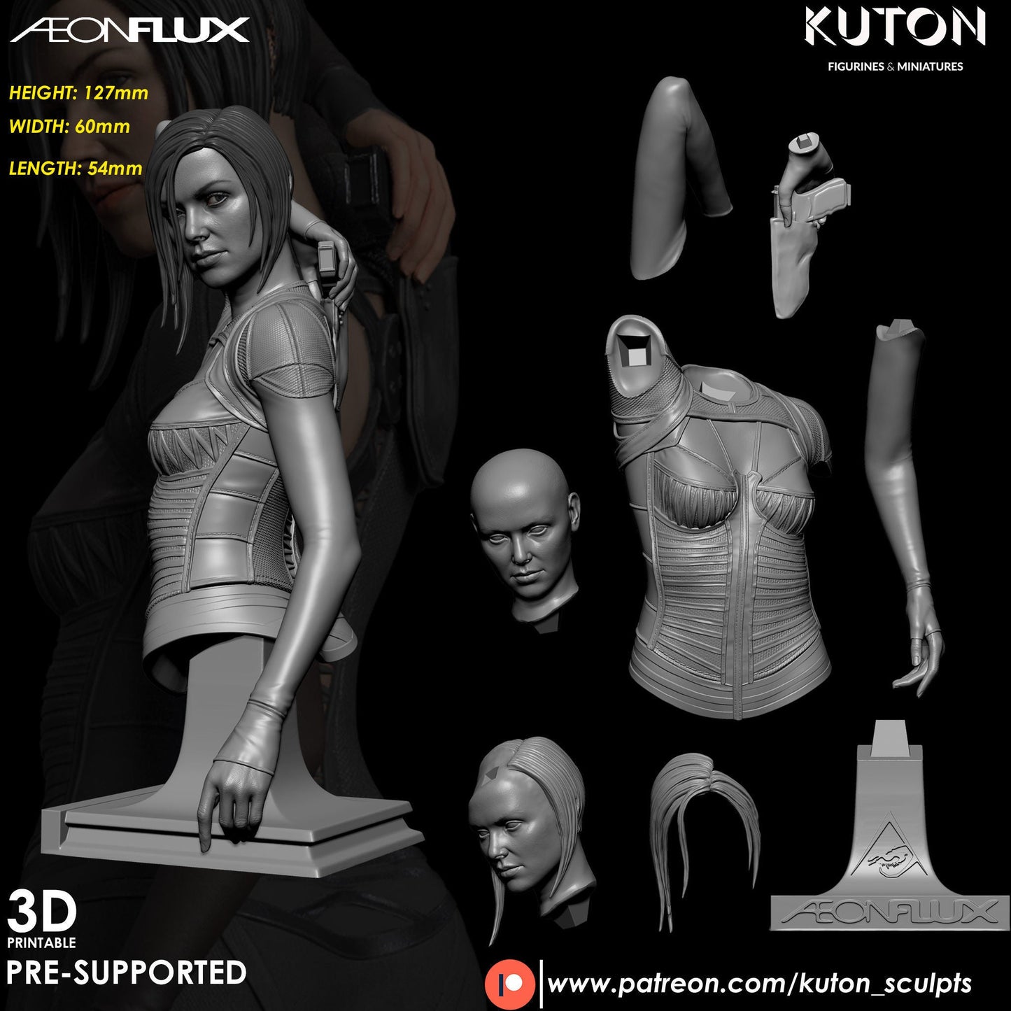 AEon Flux BUST 3d printed Resin Figure Model Kit miniatures figurines collectibles and scale models UNPAINTED Fun Art