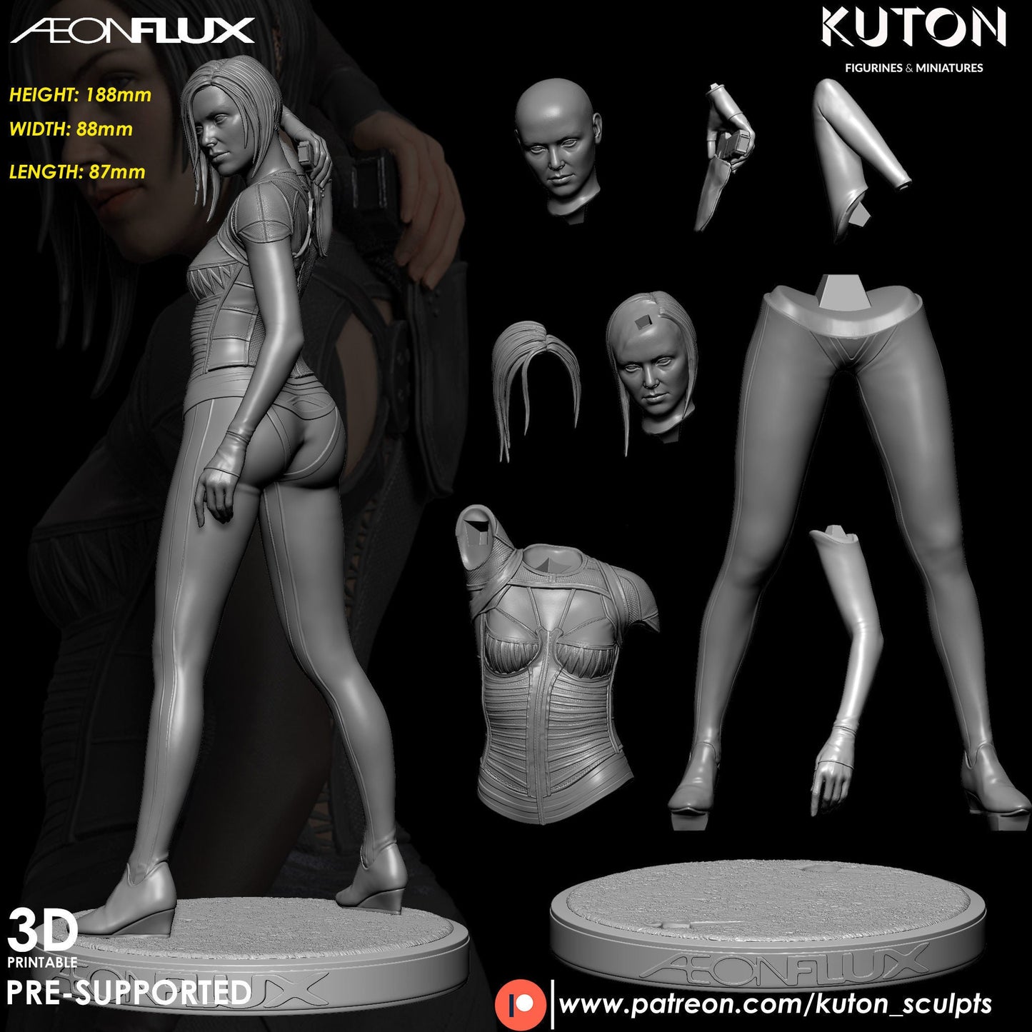 AEon Flux DIORAMA 3d printed Resin Figure Model Kit miniatures figurines collectibles and scale models UNPAINTED Fun Art by KUTON FIGURINES