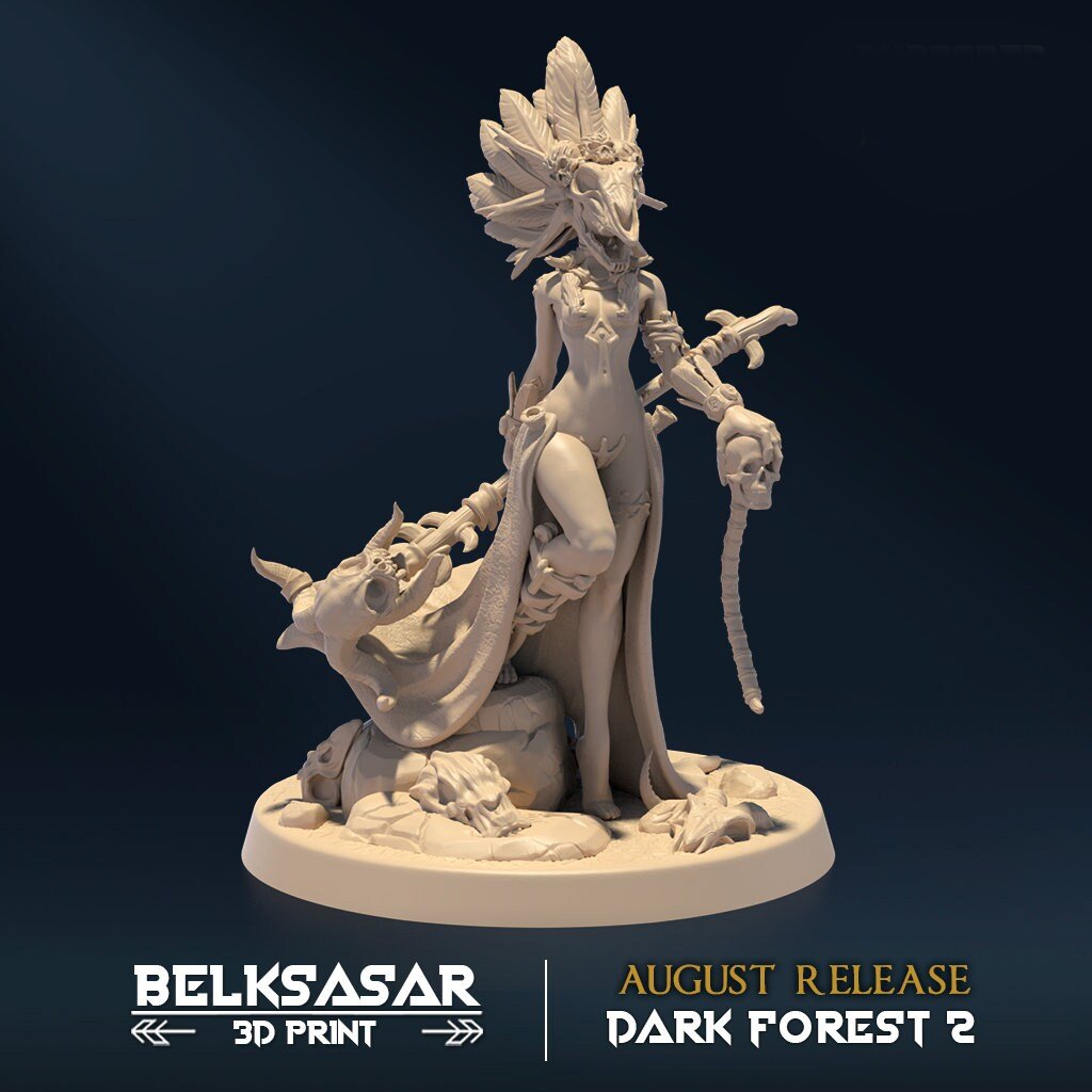 Dark Forest II | Deepkeeper Shaman A | 3D Printed | WarGame | Belksasar 3D Print | Miniature| 32mm | 75mm | NSFW Version | Figurine | Figure | Miniature | Sexy |