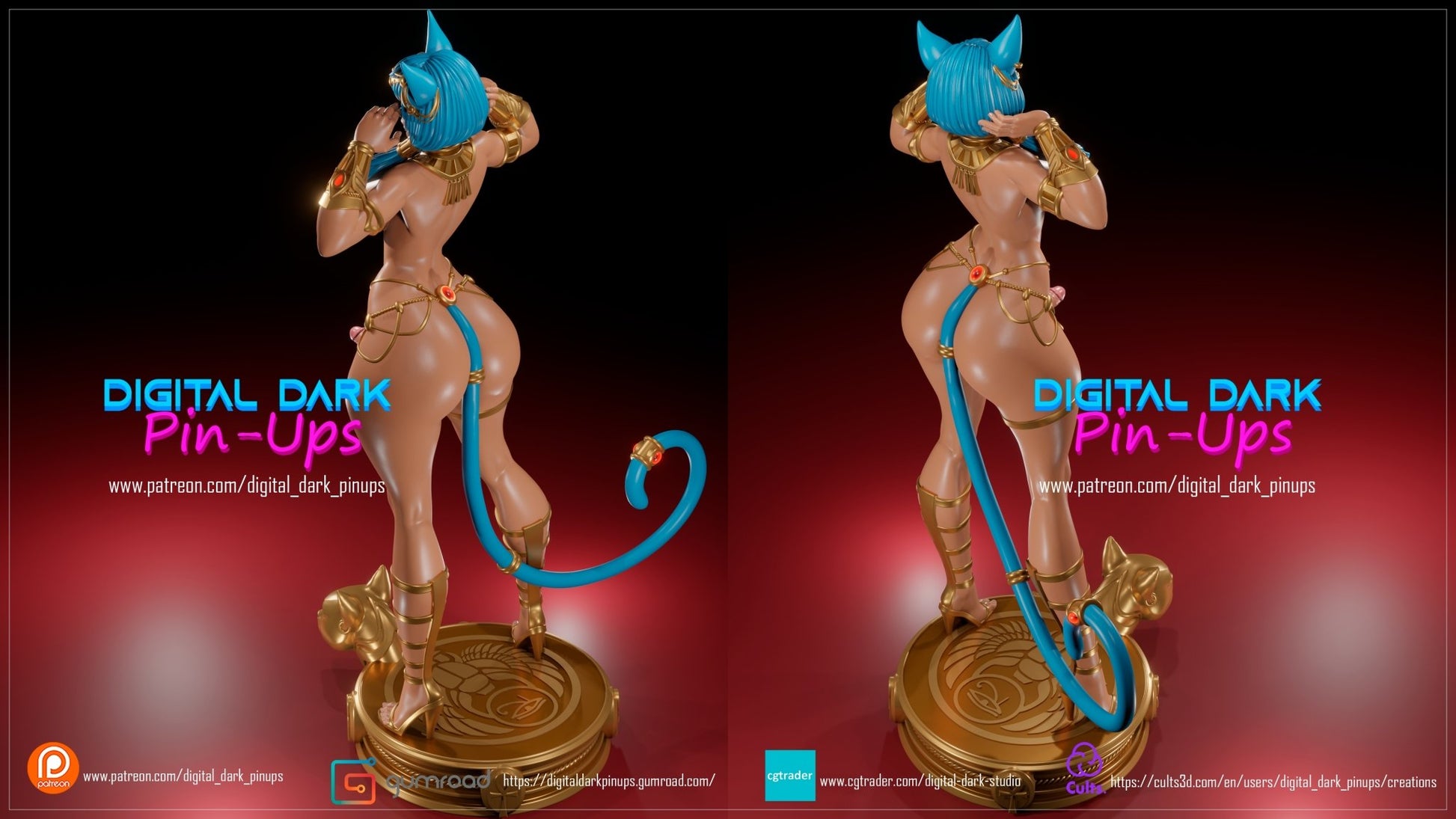 Egyptian Catgirl FUTA – NSFW 3D Printed – Miniature by Digital Dark Pin-Ups