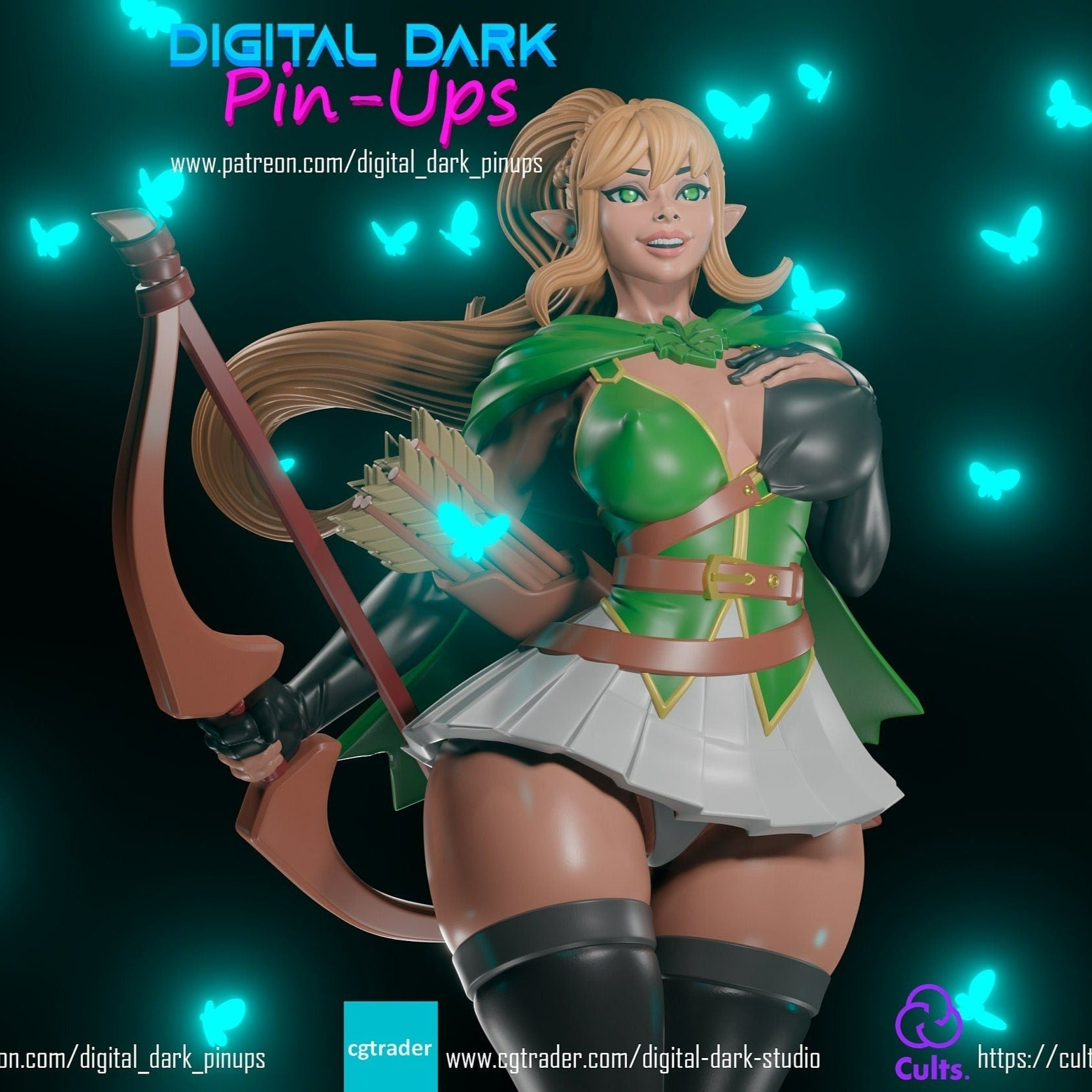 Elf Archer | 3D Printed | FunArt | Figurine | Figure | Miniature | Sexy by Digital Dark Pin-Ups
