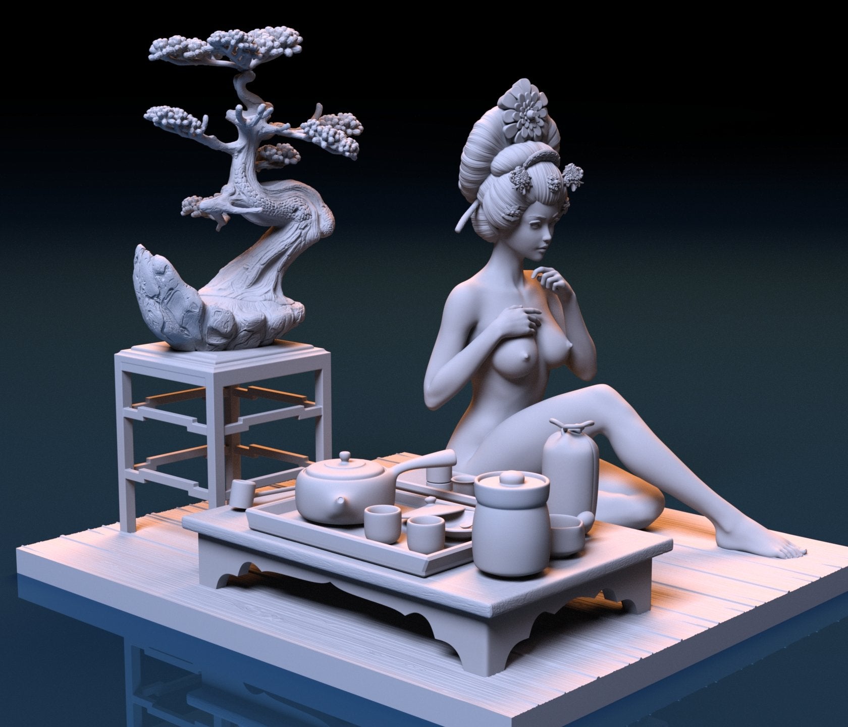 NSFW Resin Miniature Geisha 2 NSFW 3D Printed Miniature Fanart Unpainted