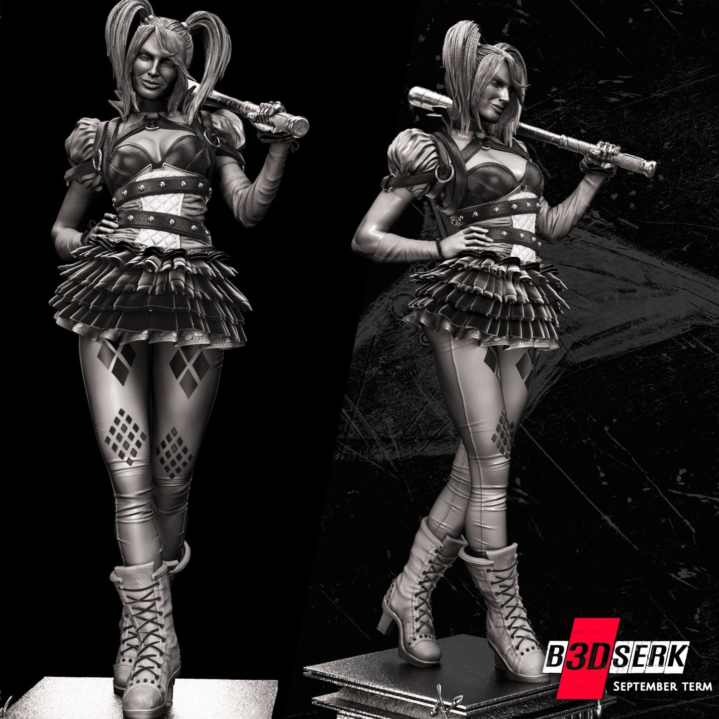 Harley Quinn 3D Printed Figurine FunArt | Diorama by B3DSERK UNPAINTED GARAGE KIT