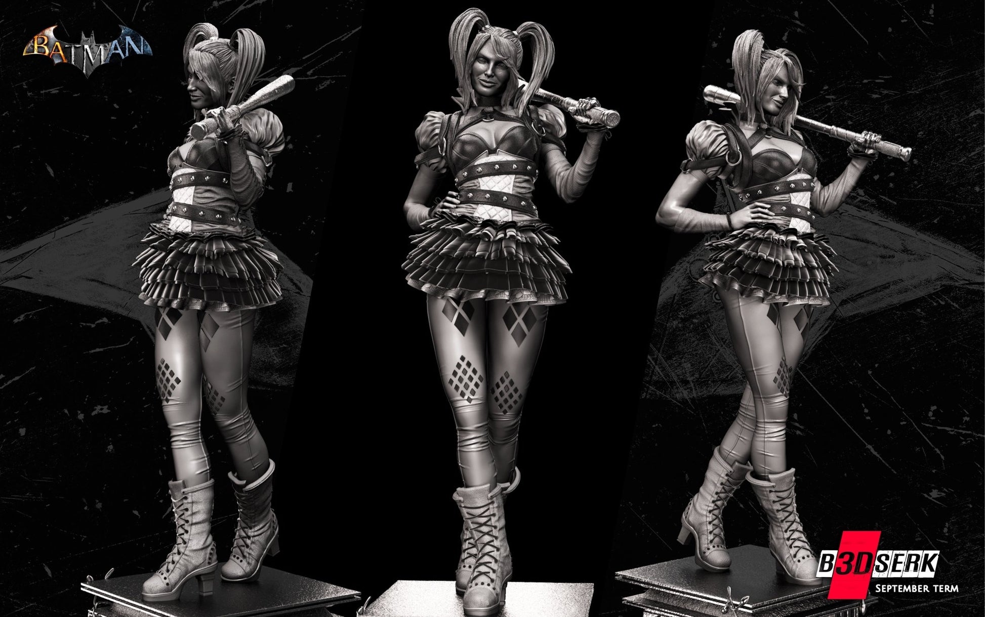 Harley Quinn 3D Printed Figurine FunArt | Diorama by B3DSERK UNPAINTED GARAGE KIT