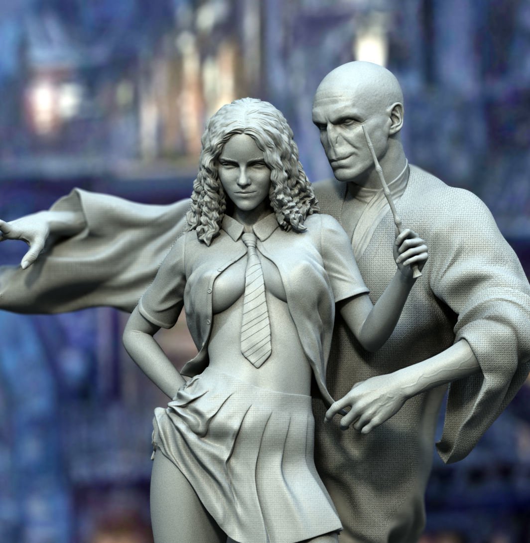 Hermione and Dark lord 3D Printed Miniature FunArt by EXCLUSIVE 3D PRINTS Scale Models Unpainted