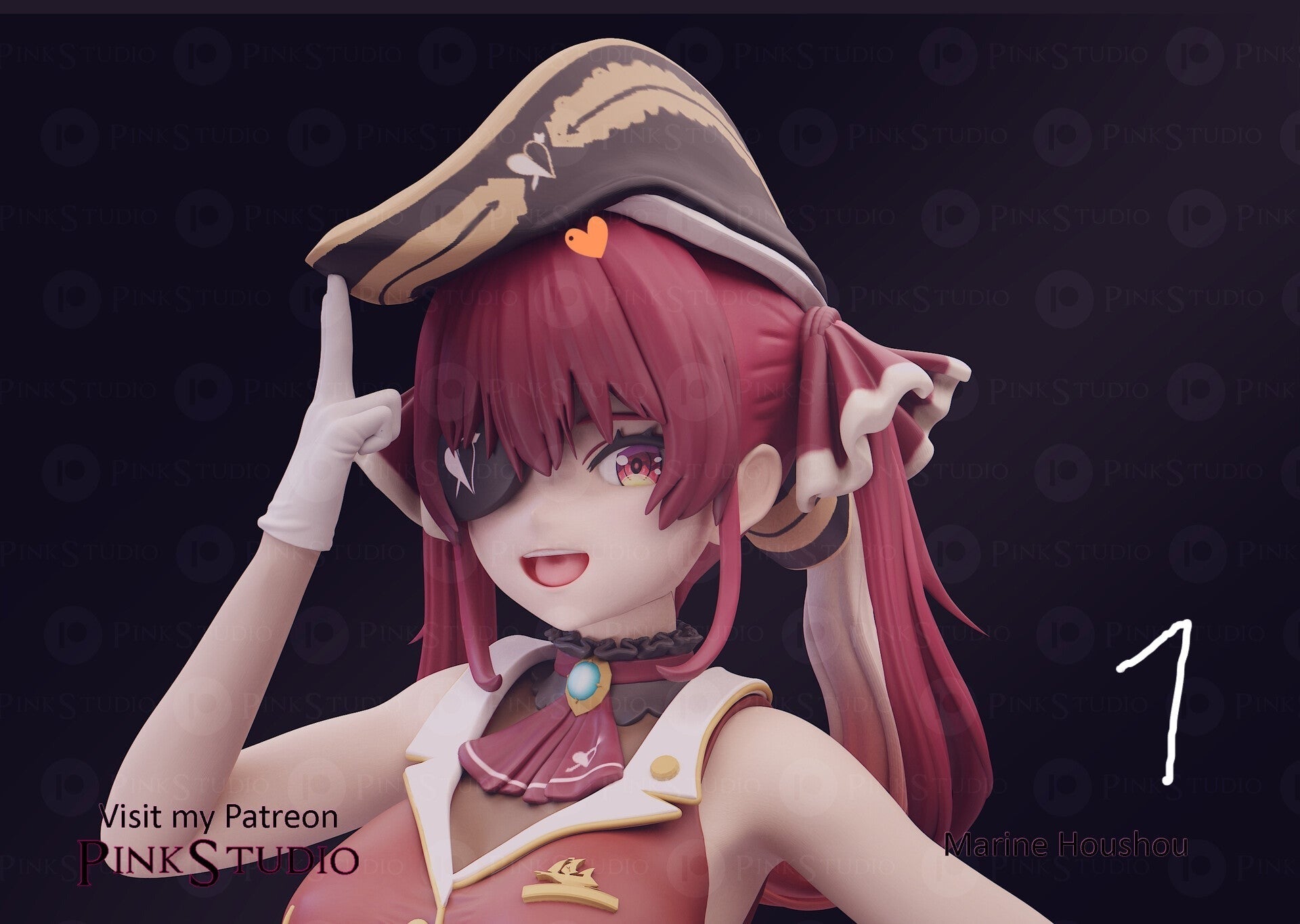 Houshou Marine 3D Printed Anime Miniature Fanart by Pink Studio