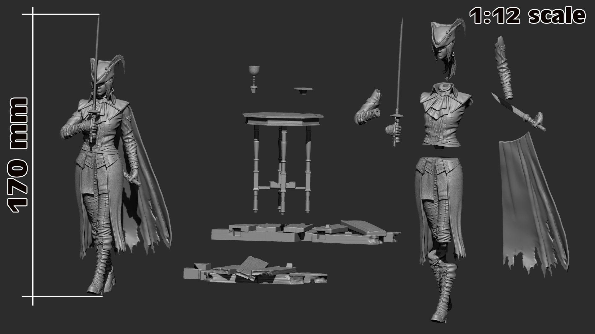 Lady Maria 3D printed miniatures figurines collectibles and scale models UNPAINTED Fun Art by h3LL creator