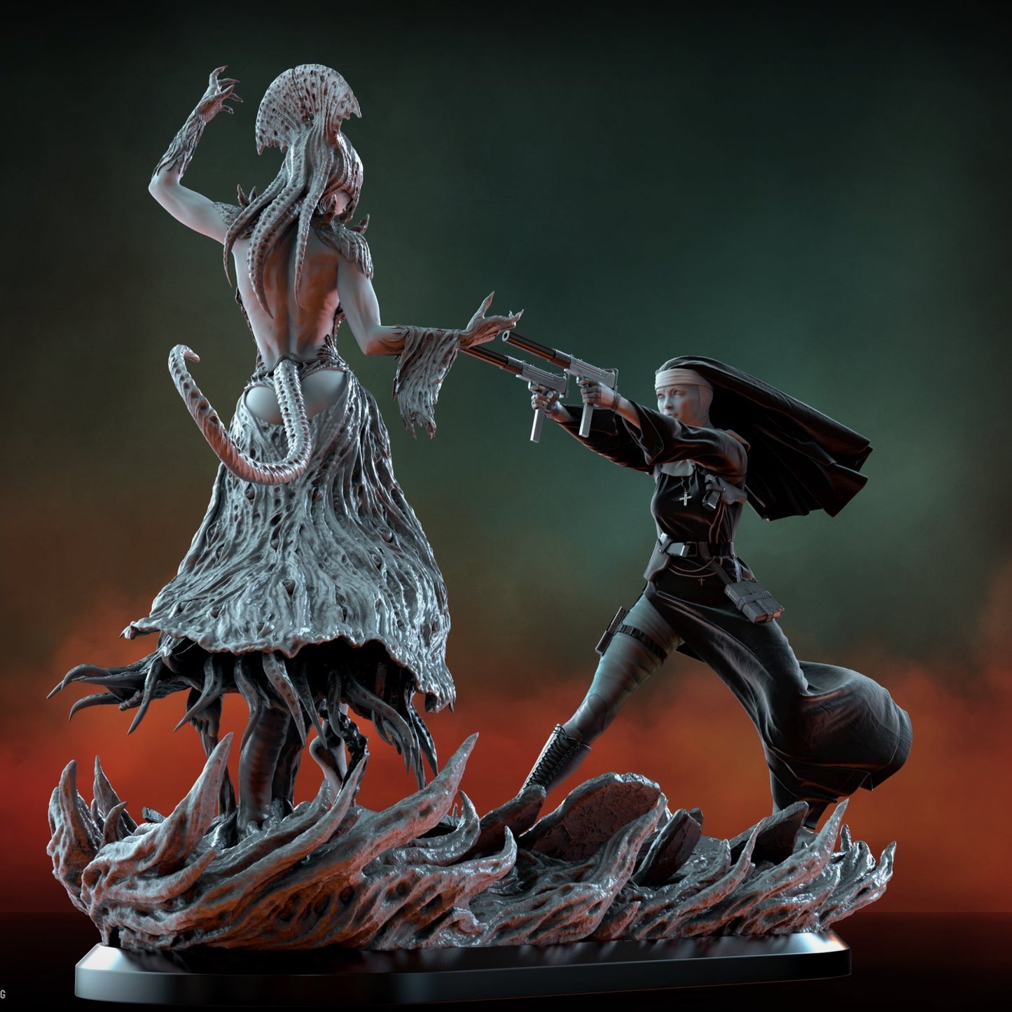 LADY SIN and SISTER MARY Diorama 3D Printed Miniature Fanart by Ritual Casting - Deus Spes Nostra diorama