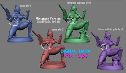 Mandalorian Girl and Baby Yoda 3D Printed Miniature FunArt by Digital Dark Pin-Ups