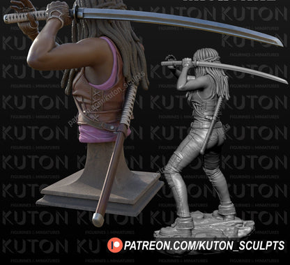 Michonne Hawthorne BUST 3d printed Resin Figure Model Kit miniatures figurines collectibles and scale models UNPAINTED Fun Art by KUTON FIGURINES