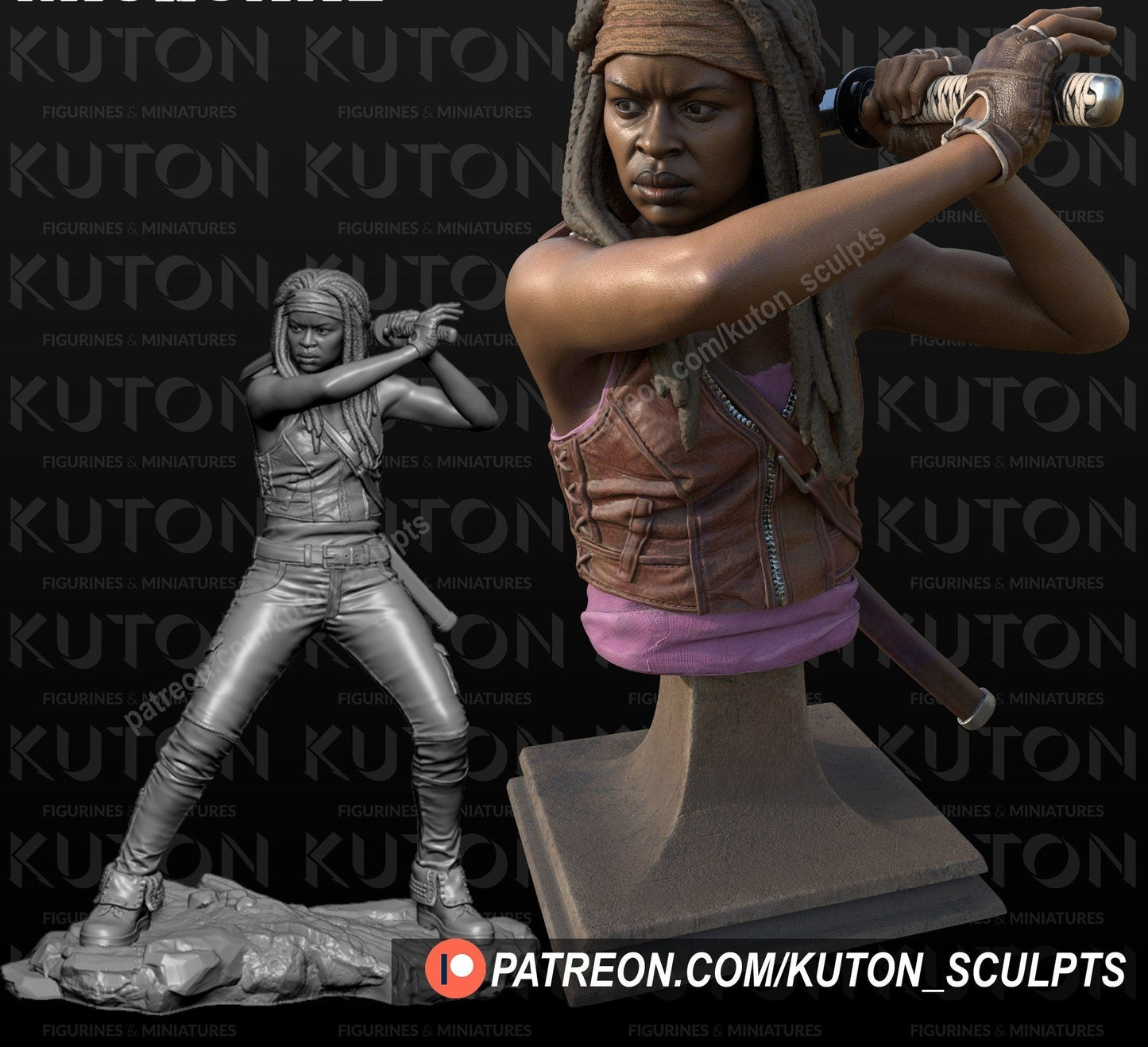 Michonne Hawthorne BUST 3d printed Resin Figure Model Kit miniatures figurines collectibles and scale models UNPAINTED Fun Art by KUTON FIGURINES