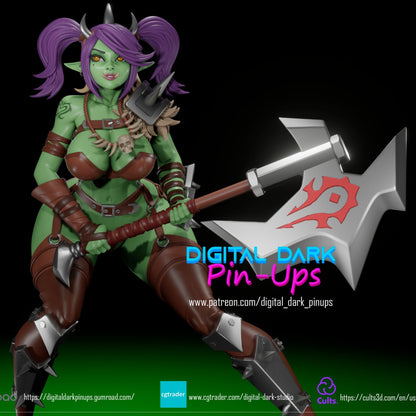 Orc Girl 3D Printed Figurine FunArt by Digital Dark Pin-Ups