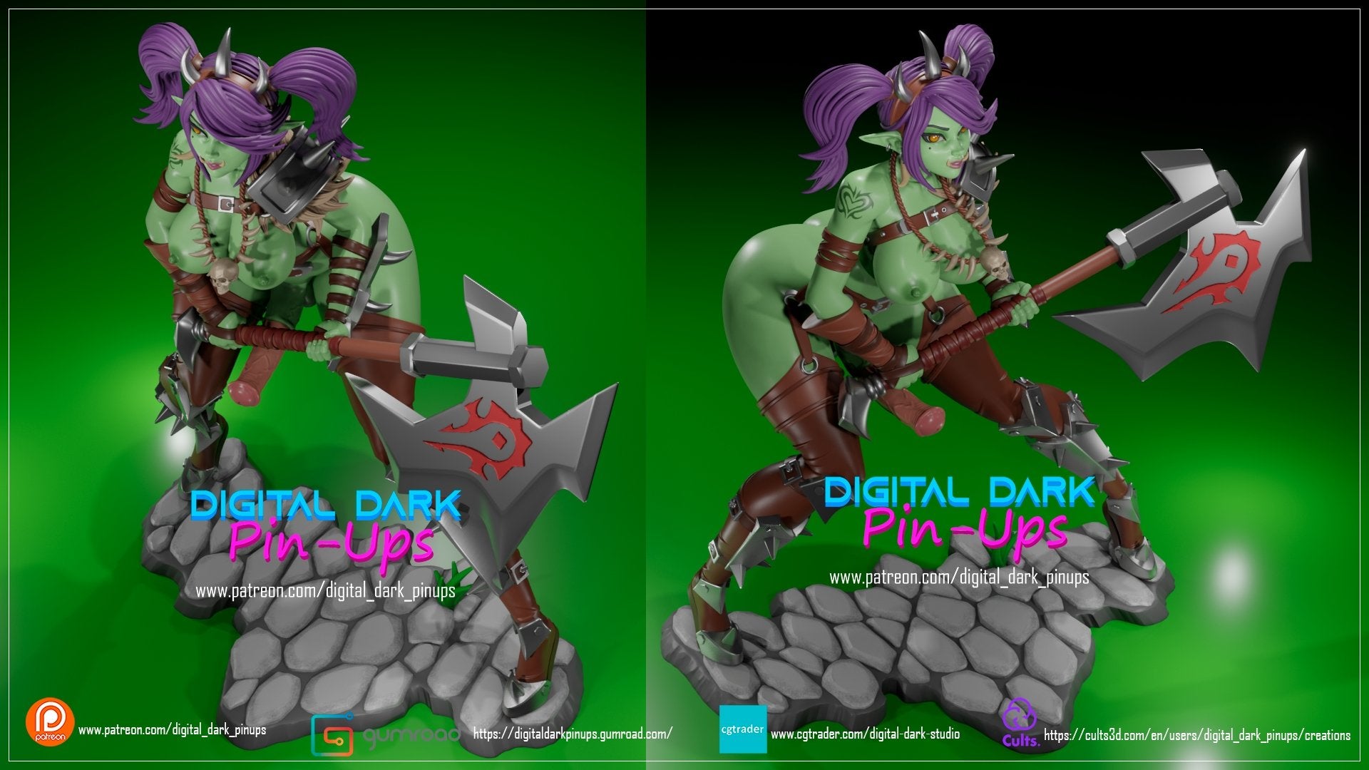 Orc Girl Futa – NSFW 3D Printed Figurine – FunArt by Digital Dark Pin-Ups