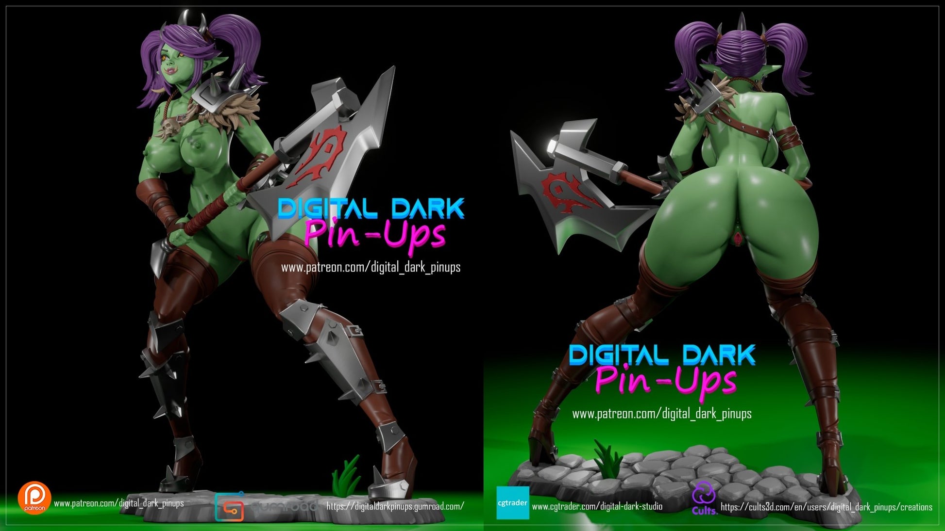Orc Girl – NSFW 3D Printed Figurine – FunArt by Digital Dark Pin-Ups