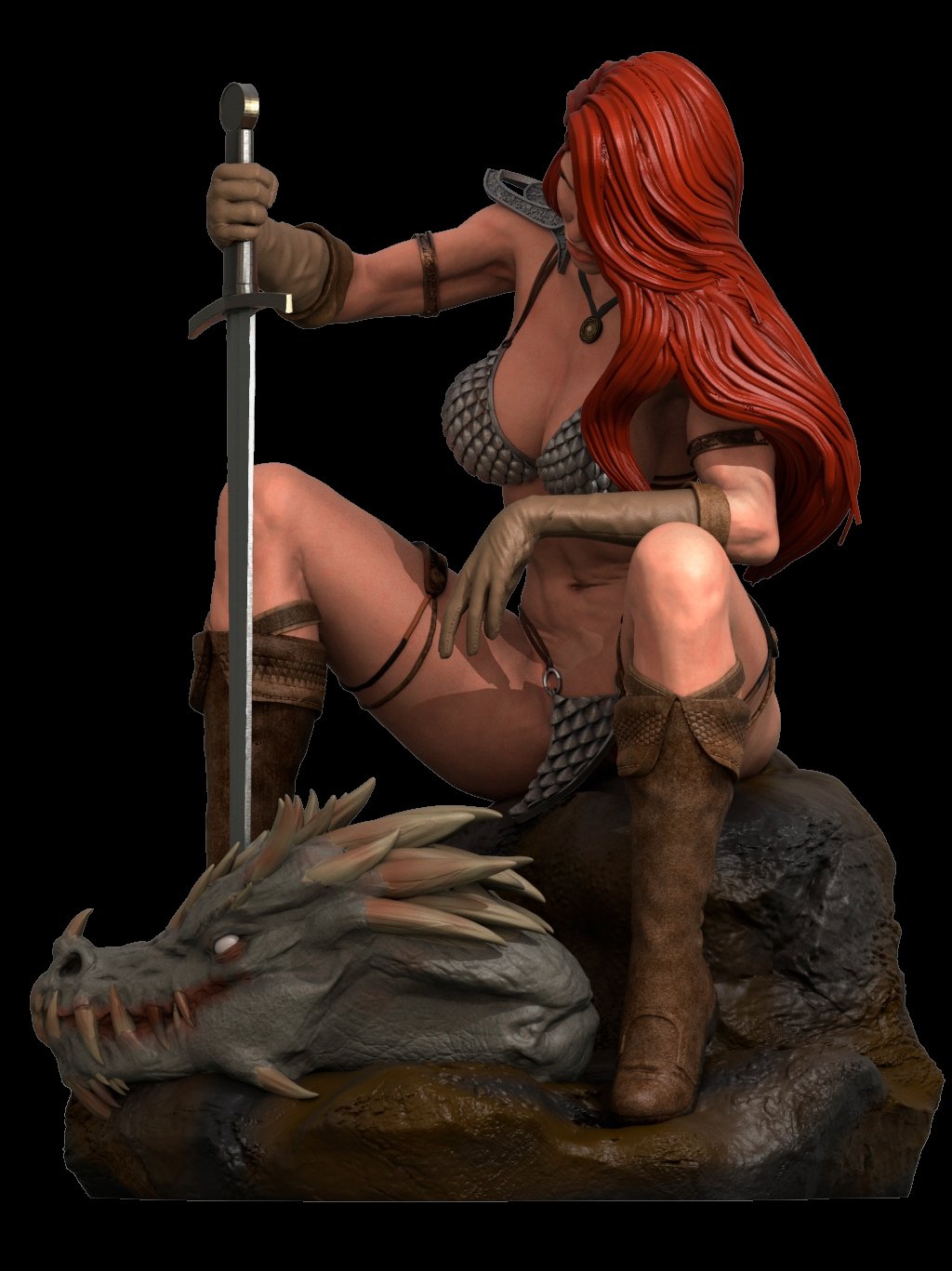 Red Sonja 3D Printed Figurine Fanart by ca_3d_art