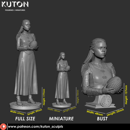 Rhaenyra BUST 3d printed Resin Figure Model Kit miniatures figurines collectibles and scale models UNPAINTED Fun Art by KUTON FIGURINES