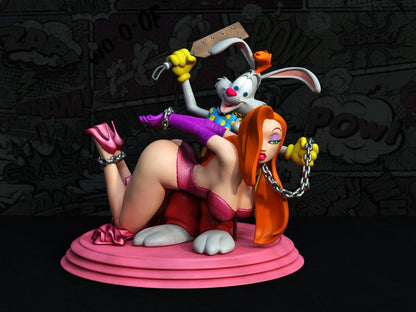 Roger Rabbit spanking Jessica Rabbit 3D Printed Miniature FunArt by EXCLUSIVE 3D PRINTS