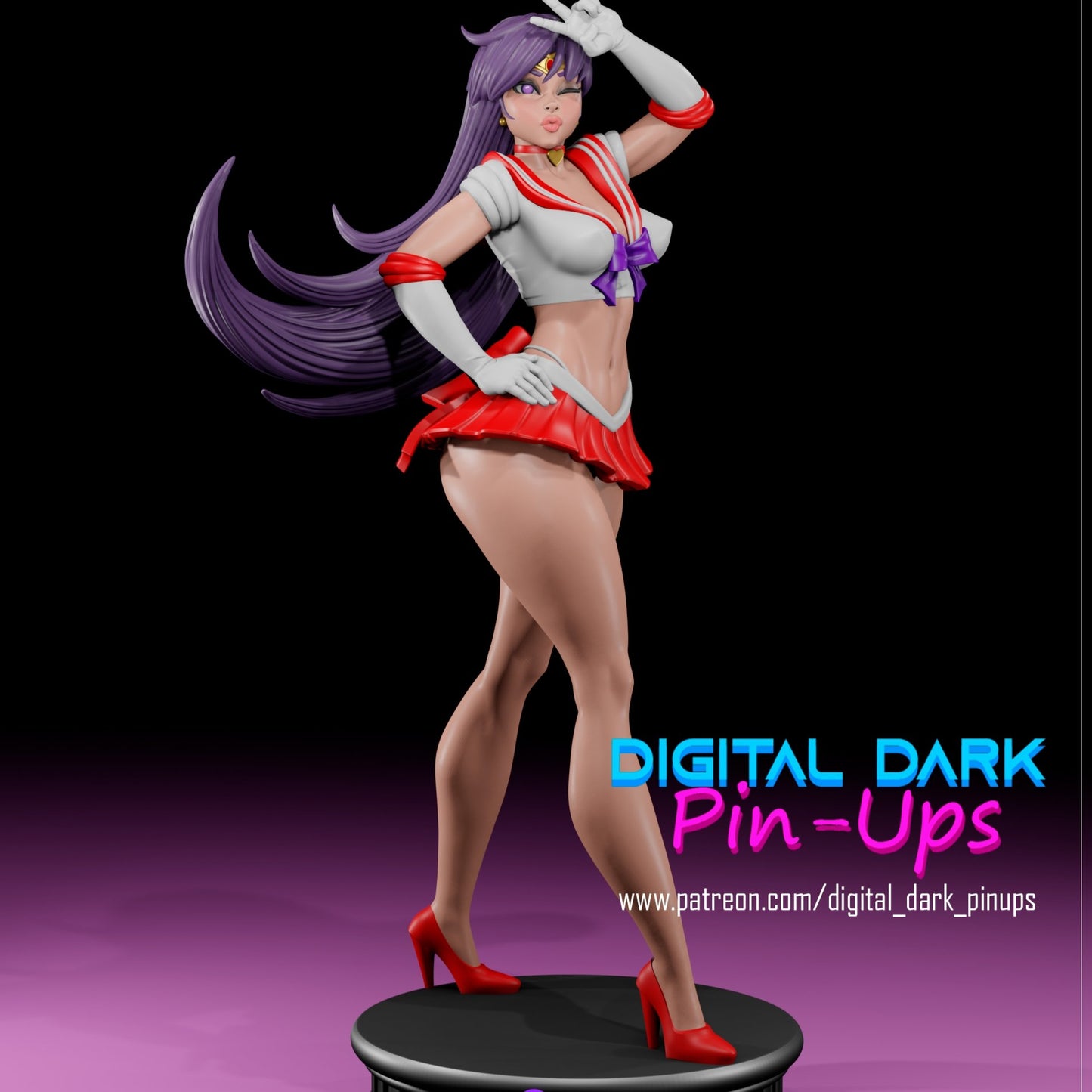 Sailor Mars 3D Printed Miniature FunArt by Digital Dark Pin-Ups Scaled Collectables Statues & Figurines