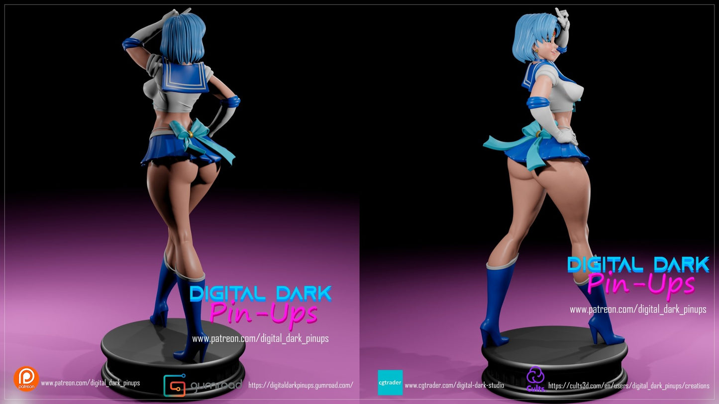 Sailor Mercury 3D Printed Miniature FunArt by Digital Dark Pin-Ups Scaled Collectables Statues & Figurines