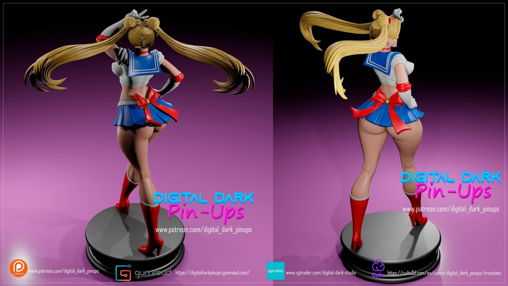 Sailor Moon 3D Printed Miniature FunArt by Digital Dark Pin-Ups Scaled Collectables Statues & Figurines