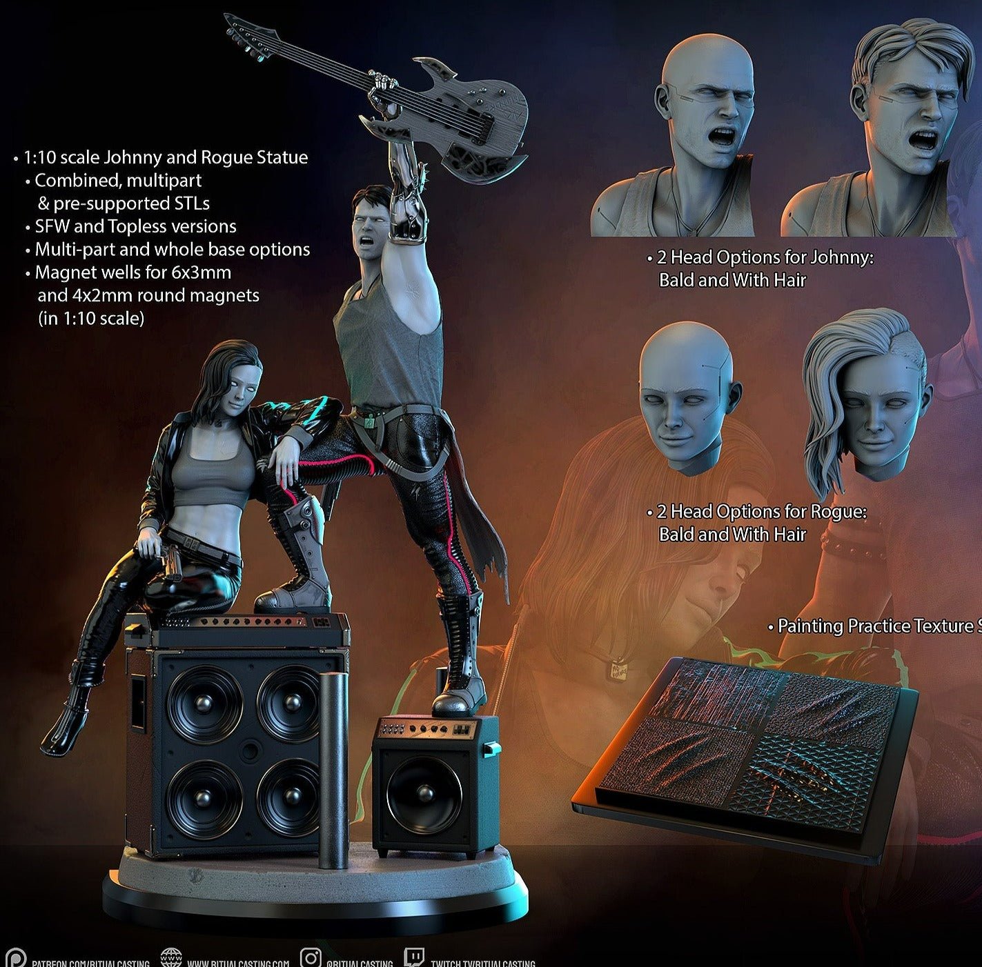 SILVERHAND AND ROGUE Cyberpunk , SFW 3D Printed Fanart DIY Garage Kit , Unpainted Diorama
