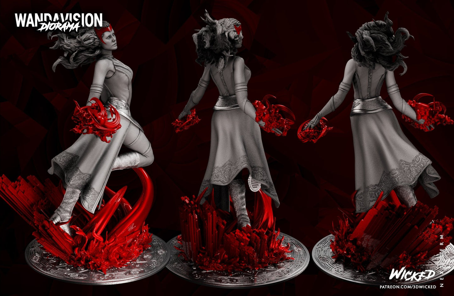 WANDA MAXIMOFF Scarlet Witch 3D Printed Figurine FunArt | Diorama by Wicked UNPAINTED GARAGE KIT